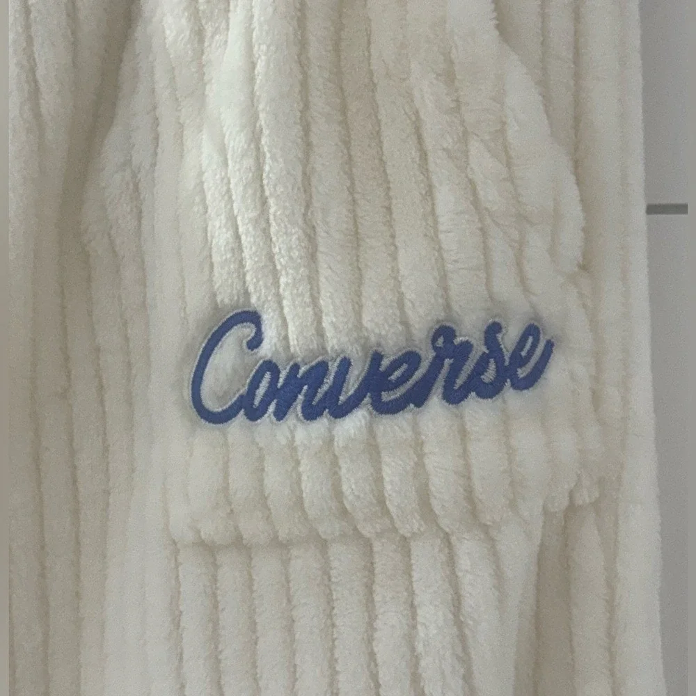 Converse Kids Sherpa Fleece Corduroy Wide Leg Jogger Pants Cream Girls Small